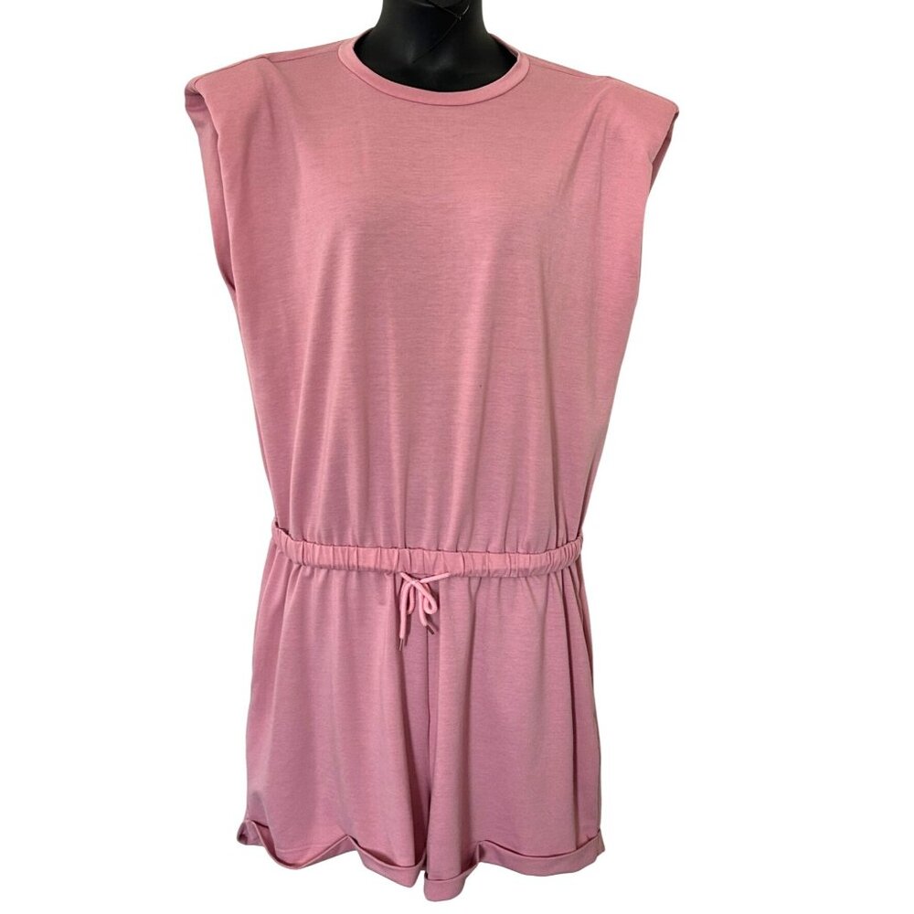 Sleeveless Pink Romper With Drawstring Waist & Open Back By Shein Curve 2XL